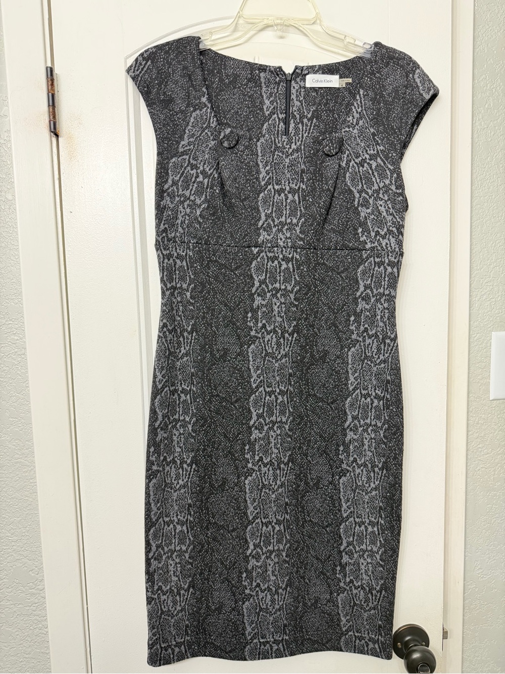 Calvin Klein Black & Gray Snake-Print Midi Sheath Dress